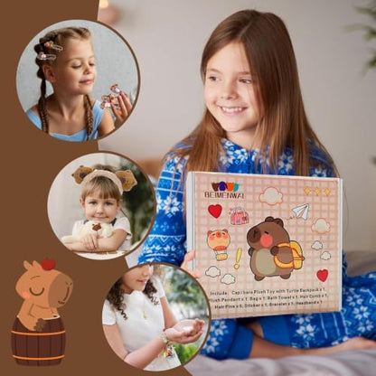 Capybara Plush Gift Set - Stuffed Animal, Keychain, Bag, Towel, Hair Pins & Accessories for Girls