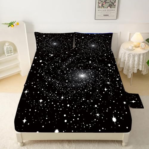 Dark Star Galaxy Print Bedding Set 4-Piece Microfiber Queen Sheets - Fade Resistant