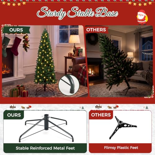 4.5 Ft Artificial Christmas Tree with Warm White Lights, Slim Pre-Lit Xmas Tree