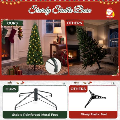 4.5 Ft Artificial Christmas Tree with Warm White Lights, Slim Pre-Lit Xmas Tree