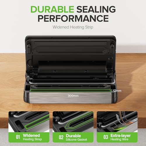 Vacuum Sealer for Food - Black Chrome, 130W Automatic Food Saver with Touch Display