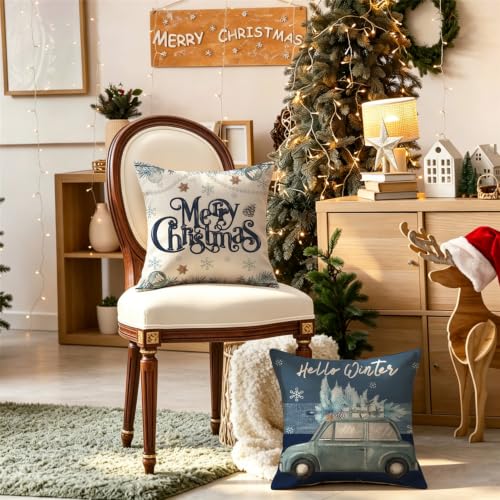 Christmas Pillow Covers Set of 4 20x20 Inch - Holiday Decor Cushion Cases
