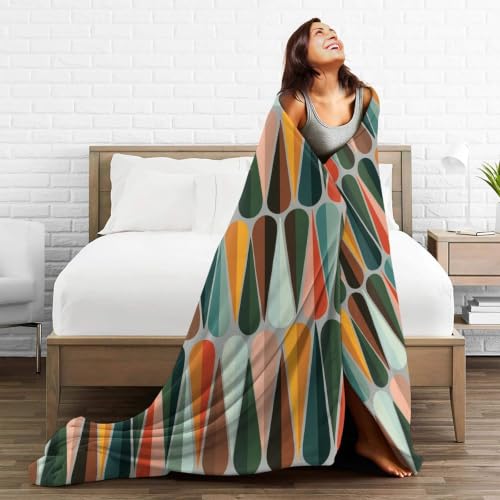 Mid Century Retro Abstract Plush Throw Blanket - 80x60 Inches - Cozy Fleece for Sofa Couch Bed - Variation of THIS listing