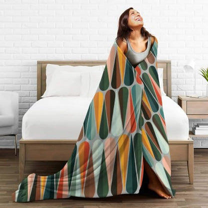 Mid Century Retro Abstract Plush Throw Blanket - 80x60 Inches - Cozy Fleece for Sofa Couch Bed - Variation of THIS listing