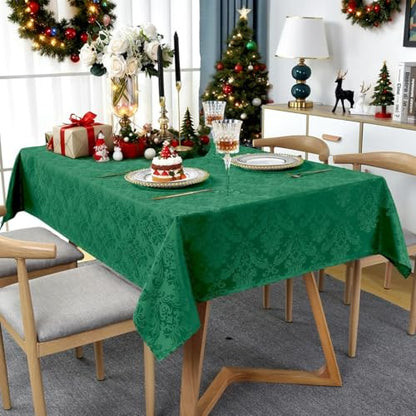 Christmas Jacquard Tablecloth 60 x 84 Inch Rectangular - Green, Holiday Decor
