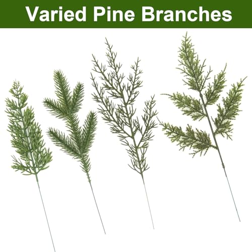 Artificial Pine Branches Assorted 60-Piece Christmas Greenery Set for Crafts and Decor