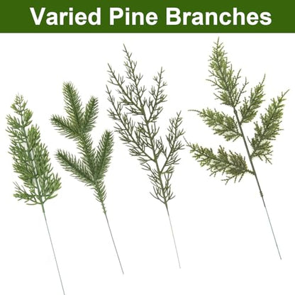 Artificial Pine Branches Assorted 60-Piece Christmas Greenery Set for Crafts and Decor