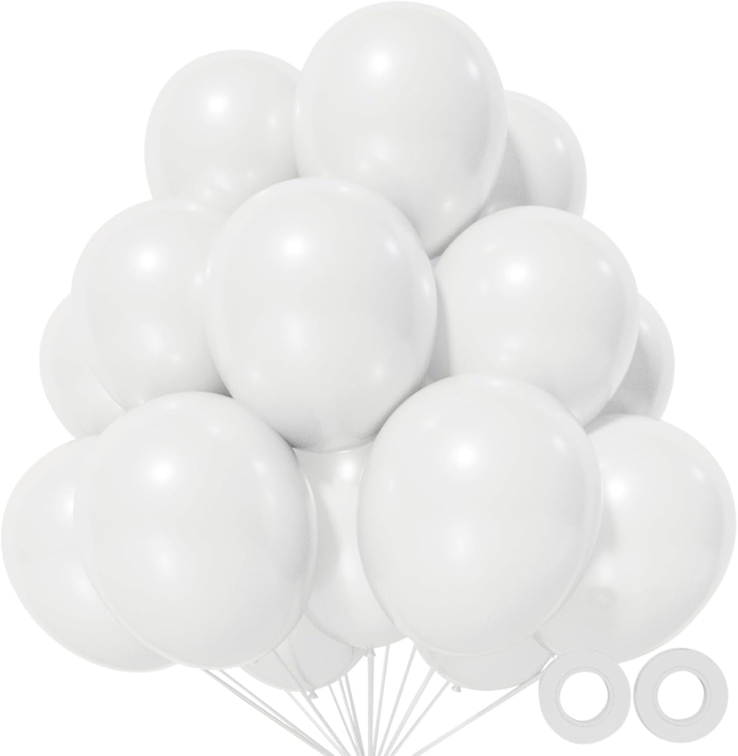 White Latex Balloons by [Brand Name] - 110pcs 12-Inch Perfect for Weddings & Bridal Showers | Includes 2 Ribbons