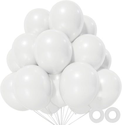 White Latex Balloons by [Brand Name] - 110pcs 12-Inch Perfect for Weddings & Bridal Showers | Includes 2 Ribbons