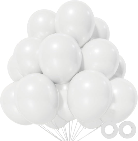 White Latex Balloons by [Brand Name] - 110pcs 12-Inch Perfect for Weddings & Bridal Showers | Includes 2 Ribbons