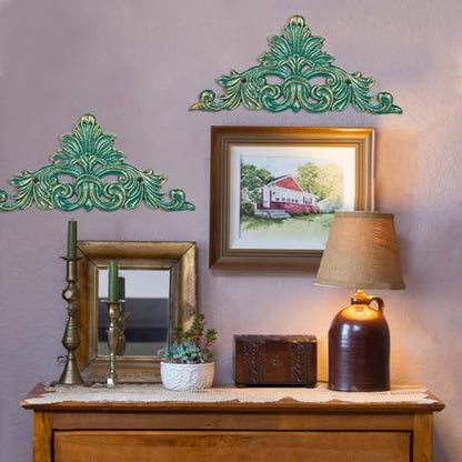 Victorian Cast Iron Wall Plaque - Antique Green Fleur De Lis 11.8 Inch