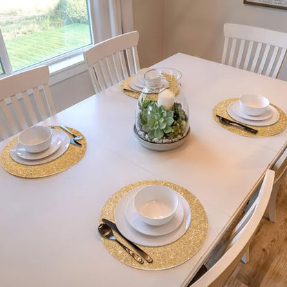 Blulu 4 Pieces Gold Round Rhinestone Placemat Set - Glitter Sparkle Table Mats