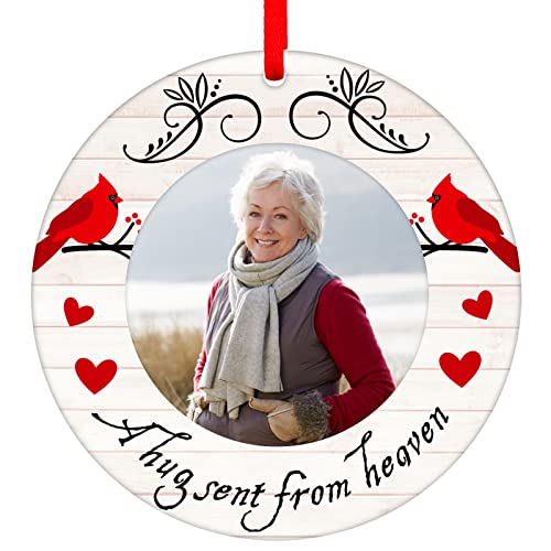 White Cardinal Christmas Memorial Ornament with Photo Frame - Holiday Keepsake