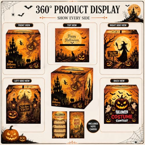 Halloween Costume Contest Ballot Box with 50 Voting Cards - Party Game