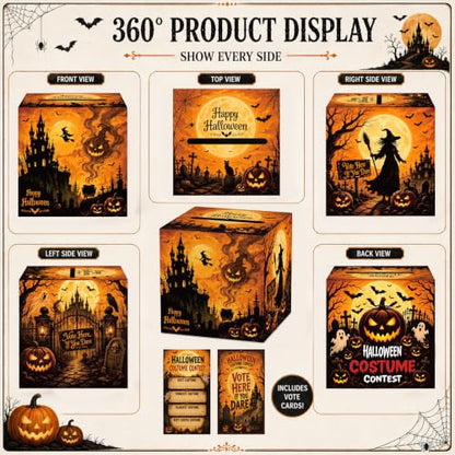 Halloween Costume Contest Ballot Box with 50 Voting Cards - Party Game