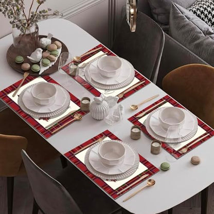 Christmas Trees Red and Black Plaid Waterproof Placemats Set of 4 - Winter Table Decor