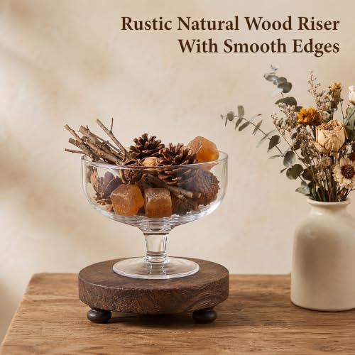 Wood Riser for Display Stand - Round Elevated Wooden Platform, Brown
