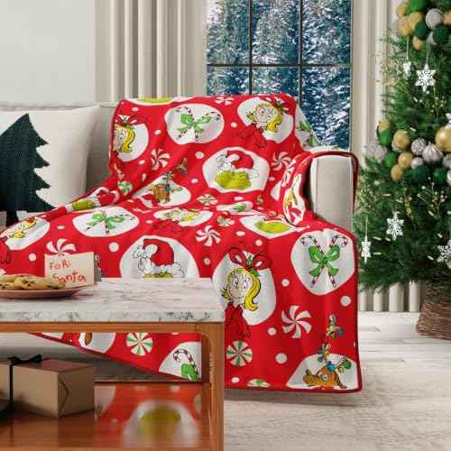 Franco Collectibles The Grinch by Dr. Seuss Holiday Christmas Super Soft Cozy Plush Throw, 40 in x 50 in, (Officially Licensed Product)