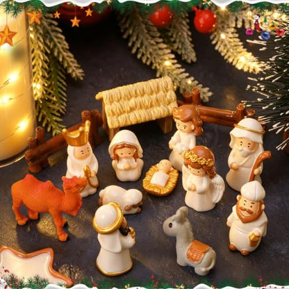 Mini Resin Nativity Scene Figurines Set - 25 Pieces Christmas Decor