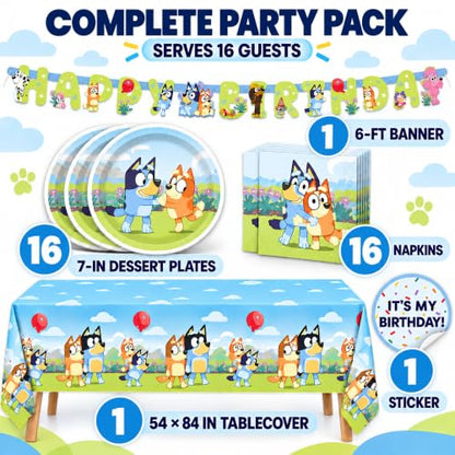 Bluey Birthday Party Supplies Set for Kids - Serves 16 Guests