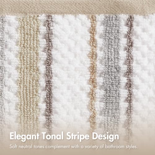 Neutral Cotton Bath Towel Set - 6-Piece, Soft Absorbent, Modern Stripe