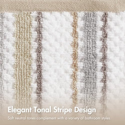Neutral Cotton Bath Towel Set - 6-Piece, Soft Absorbent, Modern Stripe