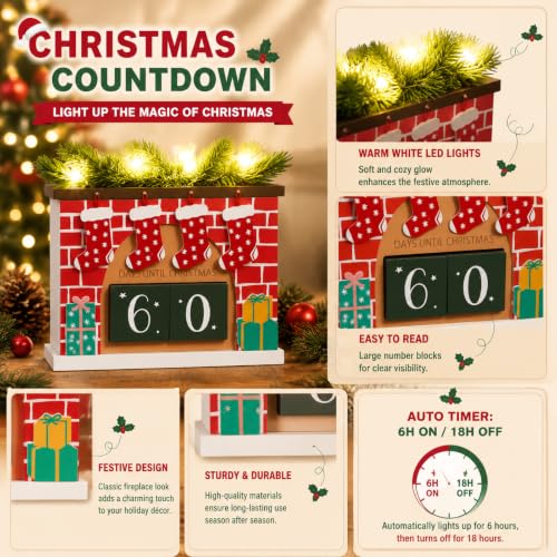 Christmas Countdown with Lights & Music - Wooden Holiday Decor
