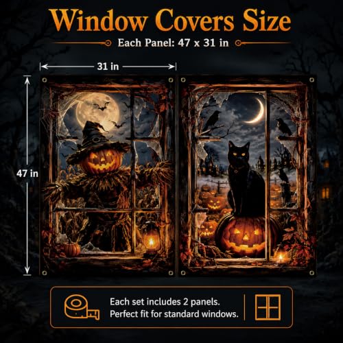 Halloween Window Cover 2PCS Pumpkin Cat Decorations Spooky Home Decor