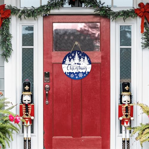 Christmas Tree Front Door Sign - Blue Snowflake Wooden Holiday Decor - Variation of Blue Tree