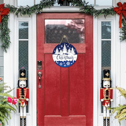 Christmas Tree Front Door Sign - Blue Snowflake Wooden Holiday Decor - Variation of Blue Tree