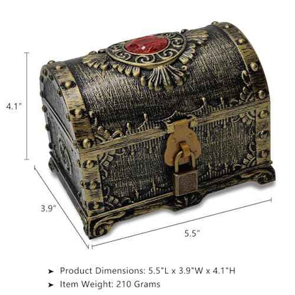 Kids Pirate Treasure Chest Storage Box,Red Rhinestone Inlaid Top Decorative Pirate Chest with Lock and Key for Kids Birthday,Halloween, Christmas Pirate Party Favors