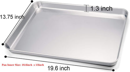 TeamFar Baking Sheet Set - Heavy Duty Stainless Steel Cookie Sheets | Non-Toxic, Dishwasher Safe, 20" x 14" - 2 Pieces