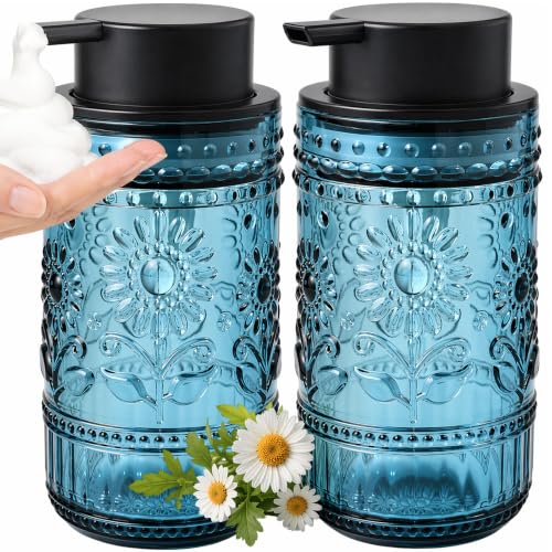 Glass Foaming Soap Dispenser with Sunflower Pattern - Blue