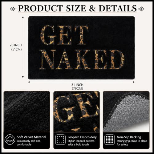 Get Naked Leopard Bath Mat 20x31 Inch - Non-Slip Bathroom Rug with Cheetah Print
