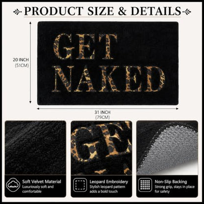 Get Naked Leopard Bath Mat 20x31 Inch - Non-Slip Bathroom Rug with Cheetah Print