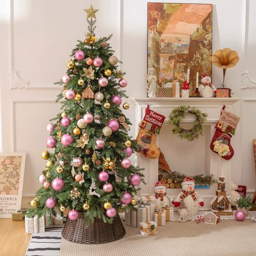 Dark Brown Wicker Christmas Tree Collar for 4-7.5 ft Trees, 22.5 Inch Diameter
