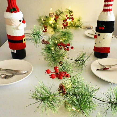 Christmas Garlands Lights 9.84FT Smokey Pine with Red Berries & Bells - Battery Operated