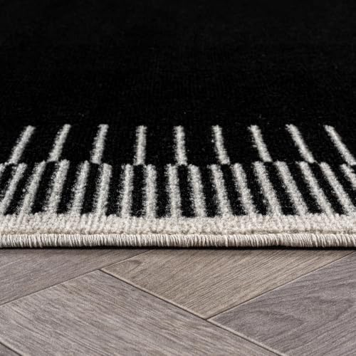 Indoor Abstract Border Rug 2'2" x 12' Black Modern Area Runner with Neutral Tones - Variation of THIS listing