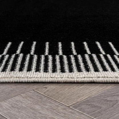 Indoor Abstract Border Rug 2'2" x 12' Black Modern Area Runner with Neutral Tones - Variation of THIS listing