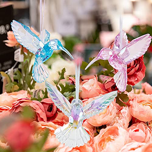 Set of 6 Iridescent Acrylic Bird Ornaments for Christmas & Holiday Decor