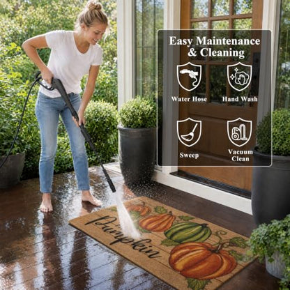 Hello Pumpkin Fall Door Mat - Orange 17x30 Low Profile Welcome Rug