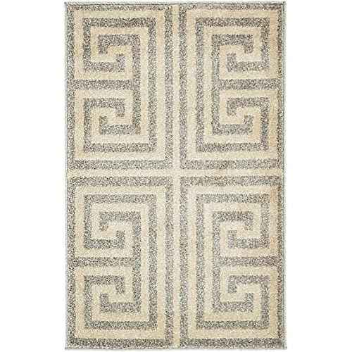 Unique Loom Athens Collection Classic Geometric Modern Border Design Area Rug, 2 ft x 3 ft, Gray/Beige