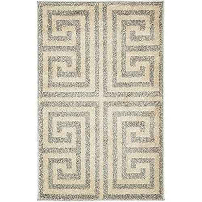 Unique Loom Athens Collection Classic Geometric Modern Border Design Area Rug, 2 ft x 3 ft, Gray/Beige