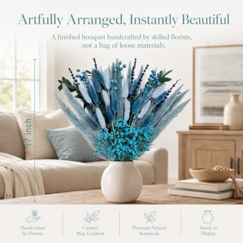 Blue Dried Flower Bouquet - Handmade Boho Floral Arrangement Baby Blue