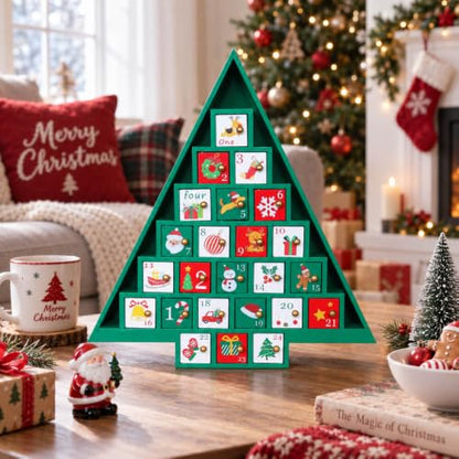 Wooden Christmas Advent Calendar with 24 Drawers - Holiday Countdown Decor