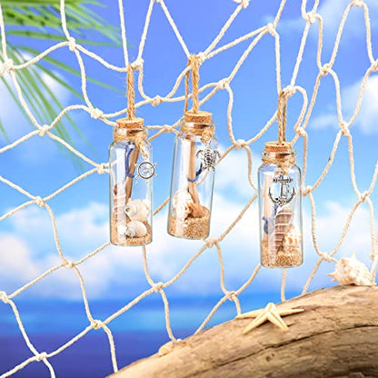 Beach Christmas Ornaments Set - Glass Bottles with Sand & Seashells, Holiday Decor