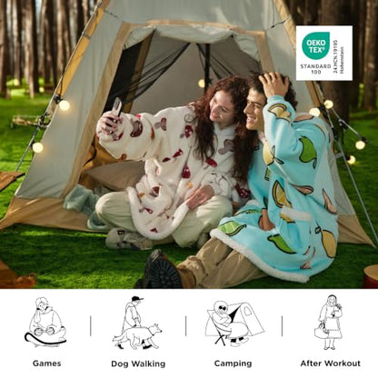 Bedsure Wearable Blanket Hoodie for Women - Mushroom, Beige, Standard