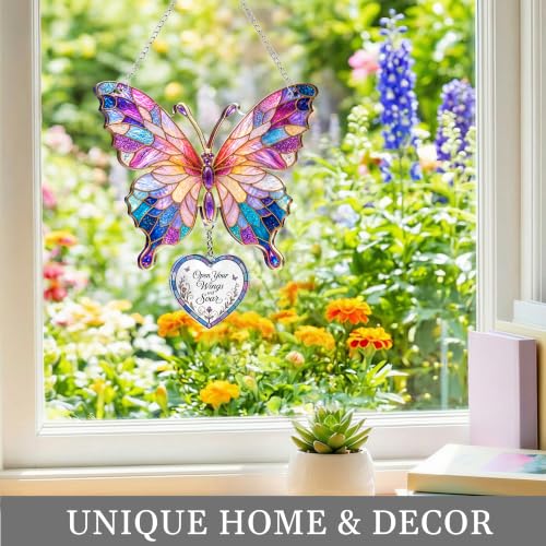 Butterfly Christmas Ornament for Tree - Colorful Acrylic Suncatcher Gift for Women - Variation: Butterfly