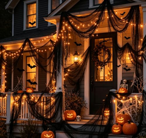 Halloween Creepy Cloth Decor Pack 16 Black Gauze 30x72 Inches - Distressed Fabric