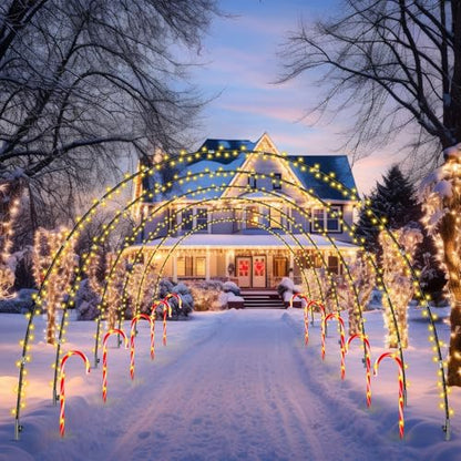 Christmas Driveway Arch Lights & Candy Cane Stakes 16pcs Warm White